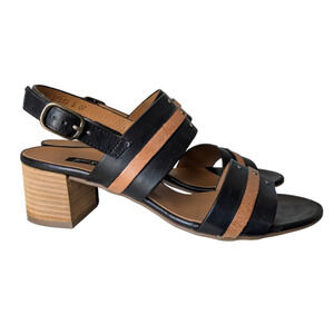 Paul Green Vicky Black Tan Leather Sling Back Block Heel Sandals UK 5 US 7.5